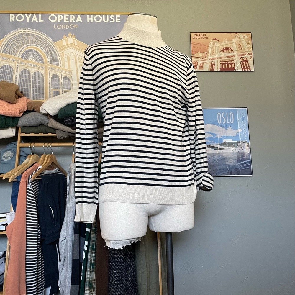 J. Crew Nautical Cream and Navy Stripped Mock-neck